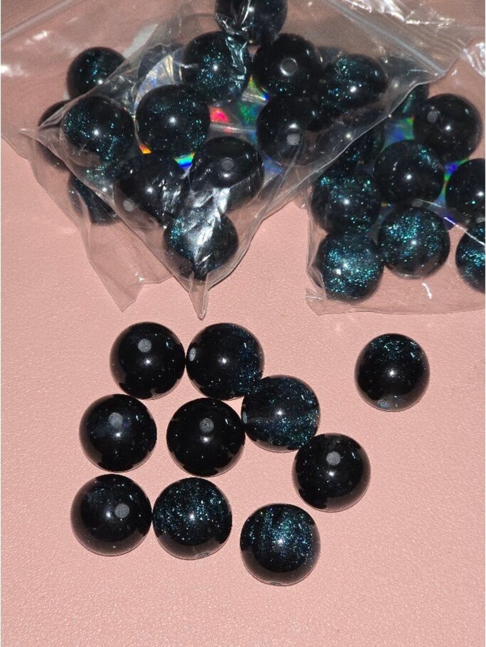 16mm Resin Galaxy Beads • Glitter Shimmer Round Beads • Midnight Blue